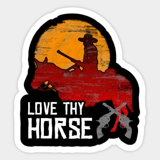 Red Horse Sunset Cowboy T-Shirt - LOVE THY HORSE Sticker